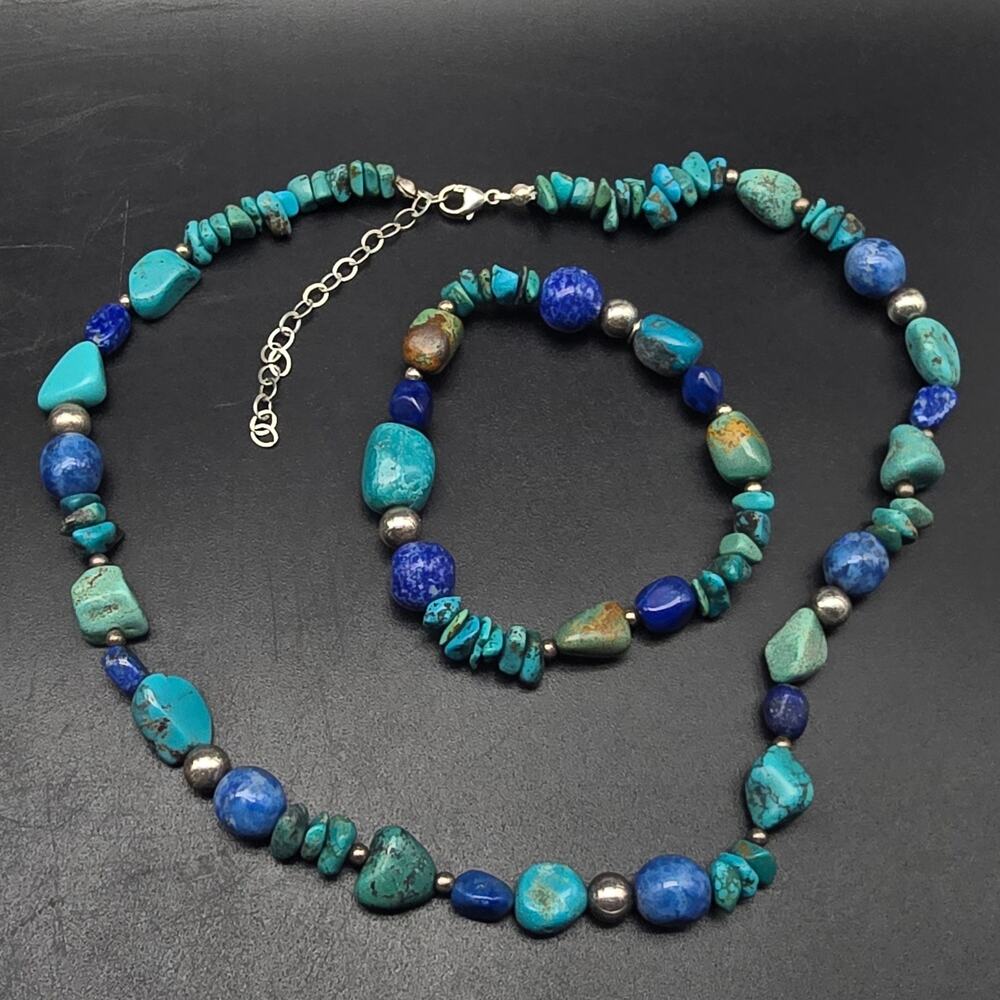 Shube Dakota West Turquoise Lapis Necklace Bracelet Set 925 Sterling Silver